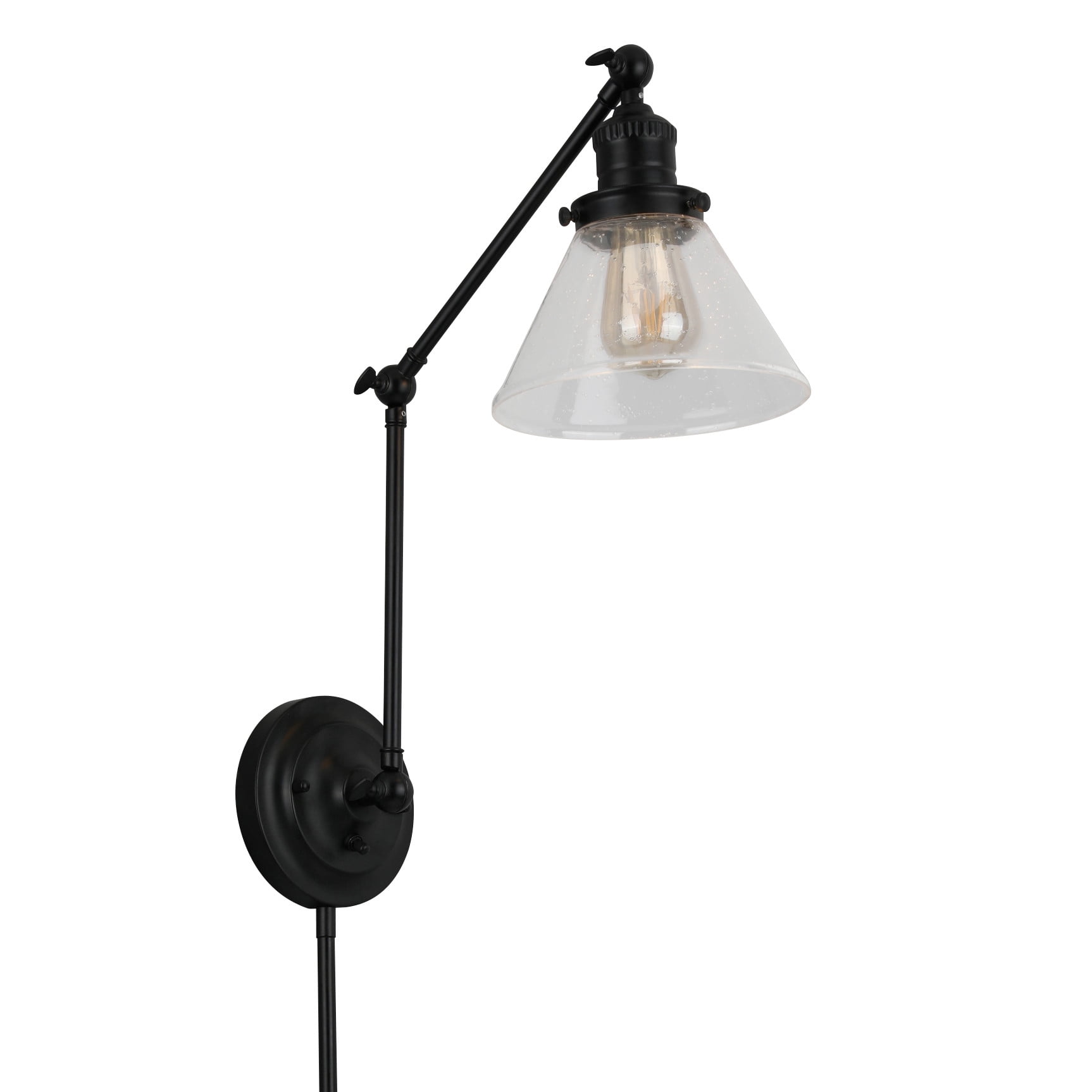 Matte Black Swing Arm Wall Sconce with Clear Glass Shade