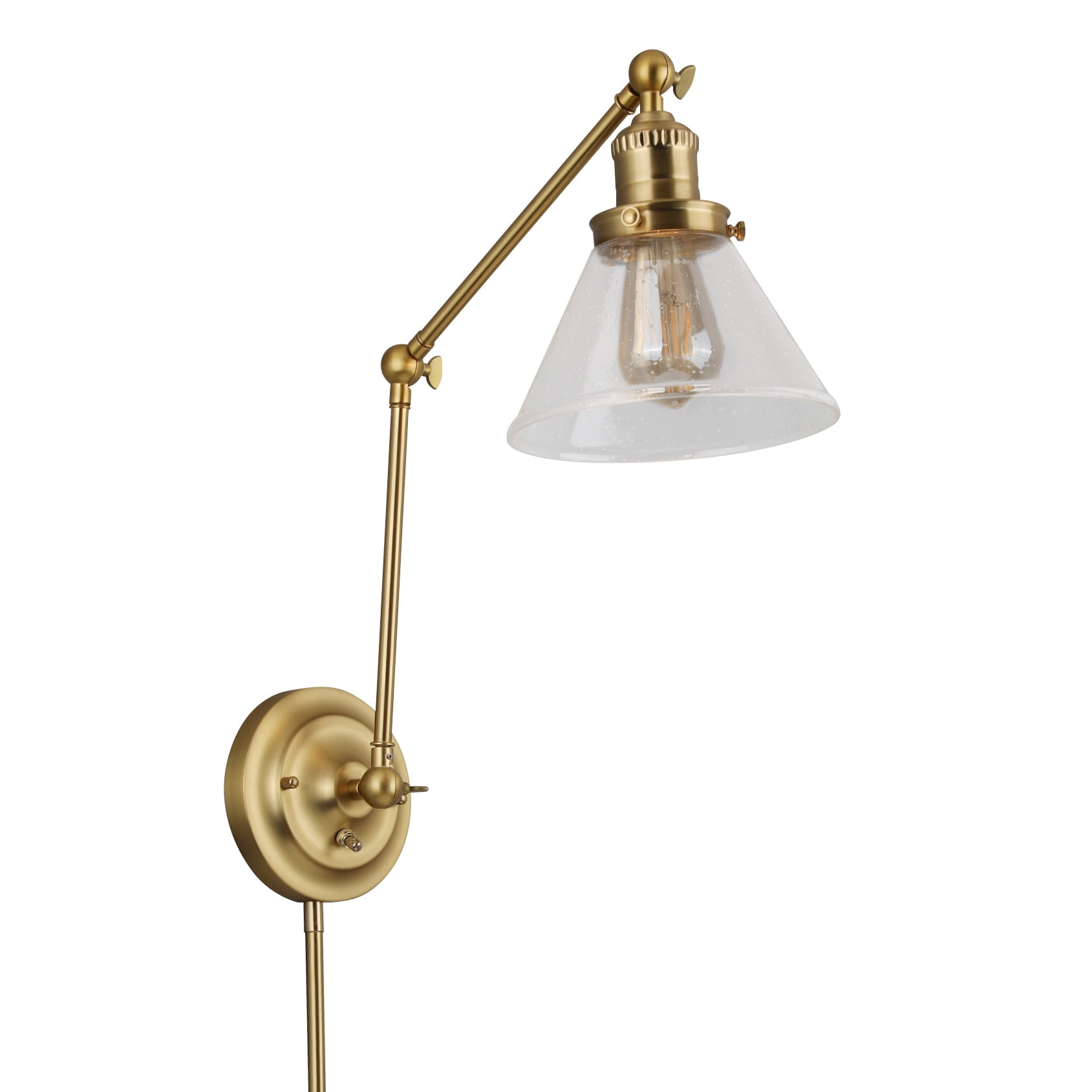 Satin Gold Swing Arm Wall Sconce with Clear Glass Shade