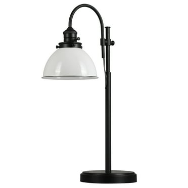 Design House 589119-BLK Savannah Farmhouse Adjustable Table Desk Lamp with White Metal Shade and Black Trim, Matte Black
