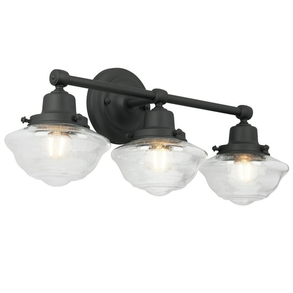 Design House Schoolhouse Modern Wall Mount 3-Light Dimmable Clear Seedy Glass Vanity Light in Matte Black