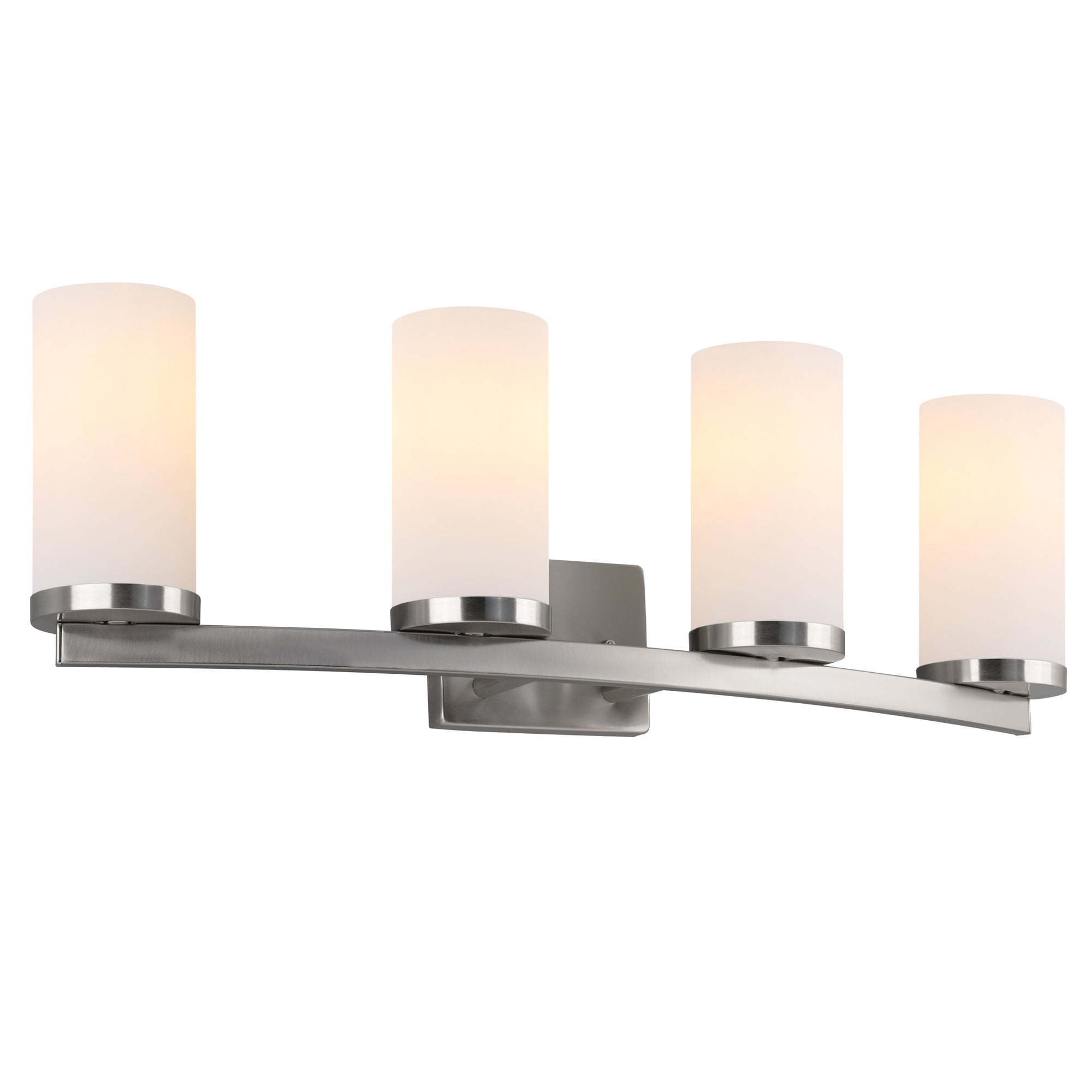 Desta 30" Satin Nickel 4-Light Dimmable Vanity Light With Curved Bar Design and Frosted Glass