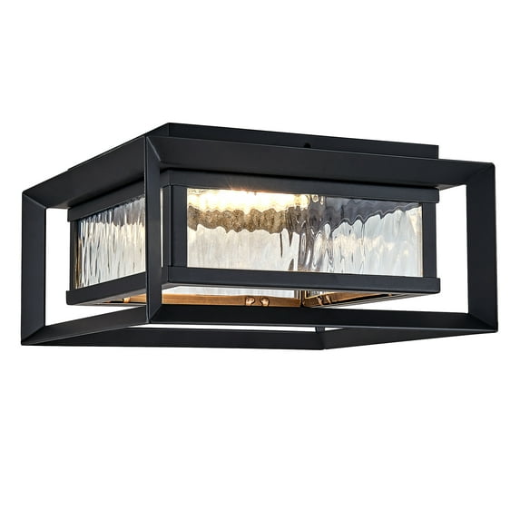 Design House Hartbrook Modern Outdoor Integrated LED Flush Mount Ceiling Light with Clear Glass, Matte Black