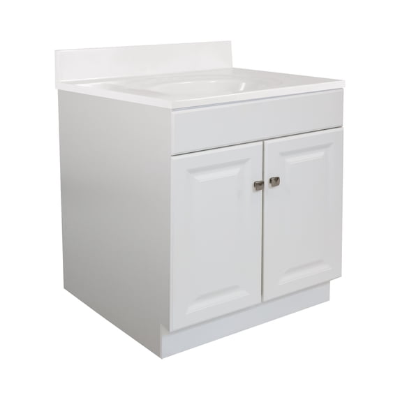 Design House 590976 Wyndham 2-Door Bathroom Vanity with Cultured Marble 4" Centerset White on White Vanity Top, Unassembled, 31x22, White