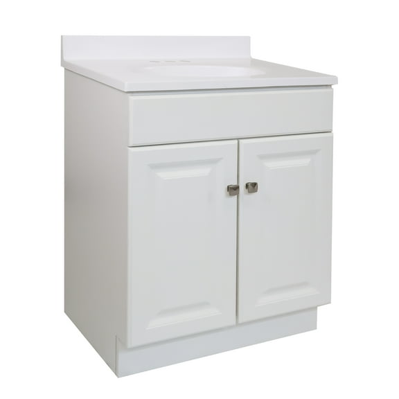 Design House 591198 Wyndham 2-Door Bathroom Vanity with Cultured Marble 4" Centerset Solid White Vanity Top, Unassembled, 25x19, White