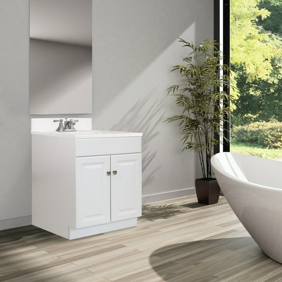 Design House 591214 Wyndham 2-Door Bathroom Vanity with Cultured Marble 4" Centerset Solid White Vanity Top, Unassembled, 31x19, White