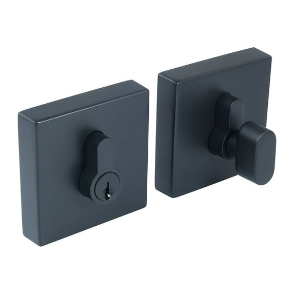 Design House 595702 Emblem Contemporary Square Single Cylinder Deadbolt Matte Black