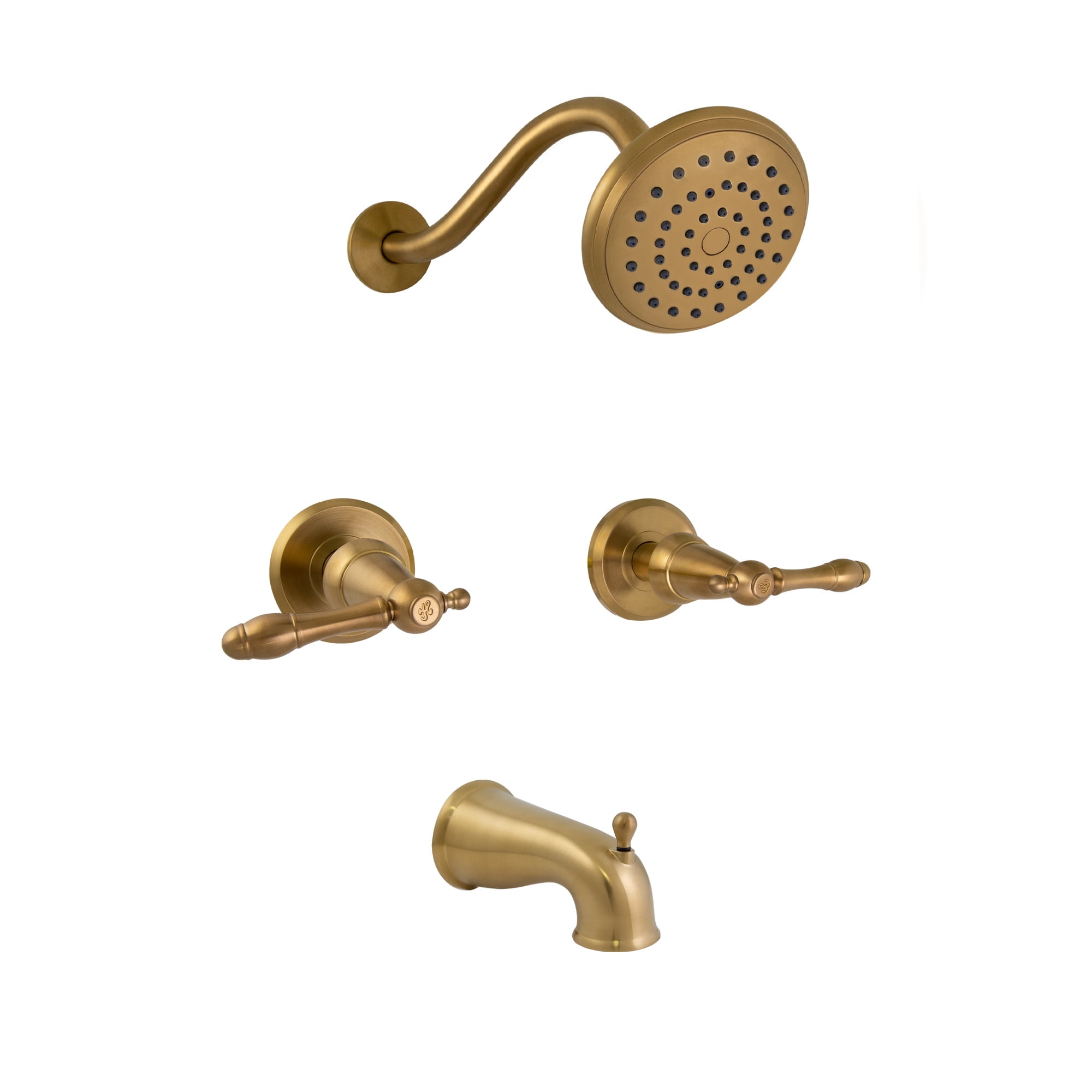 Brushed Gold Brass Wall Mounted Shower and Faucet Set
