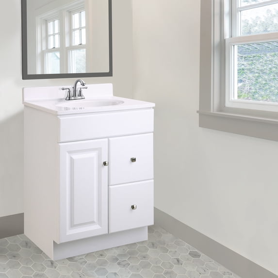 Design House 2-Drawer Solid Wood and MDF Wyndham 24" Ready to Assemble 1-Door Bath Vanity Cabinet, White
