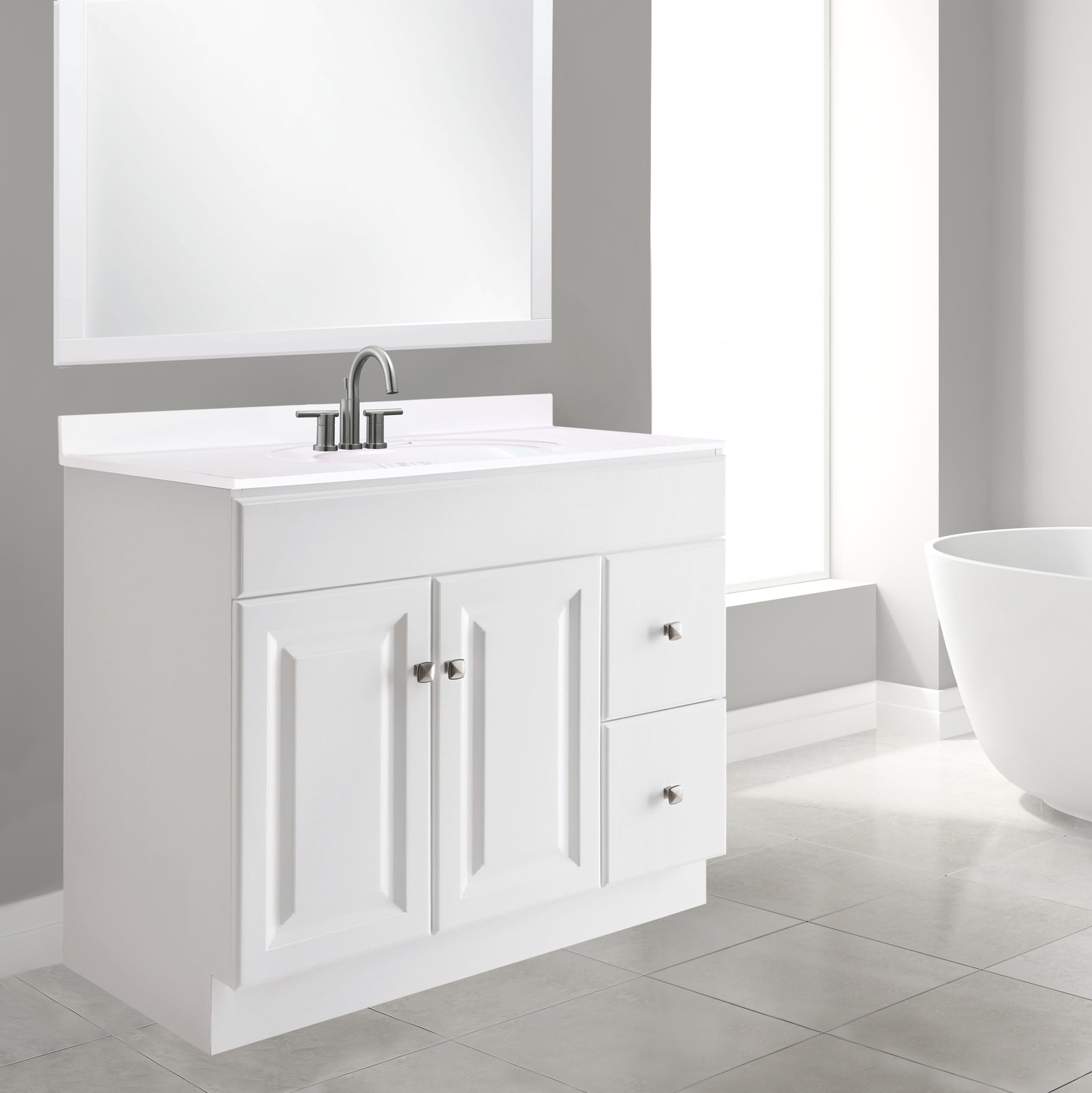 Wyndham 36" White Solid Wood Bathroom Vanity with Satin Nickel Hardware
