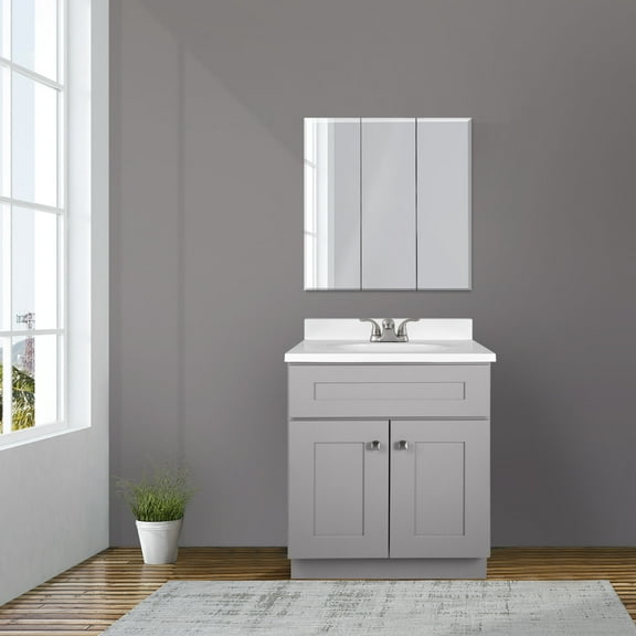 Design House Brookings 25" x 19" Ready to Assemble Shaker 2-Door Bath Vanity with Cultured Marble 4" Centerset Top, Gray/White
