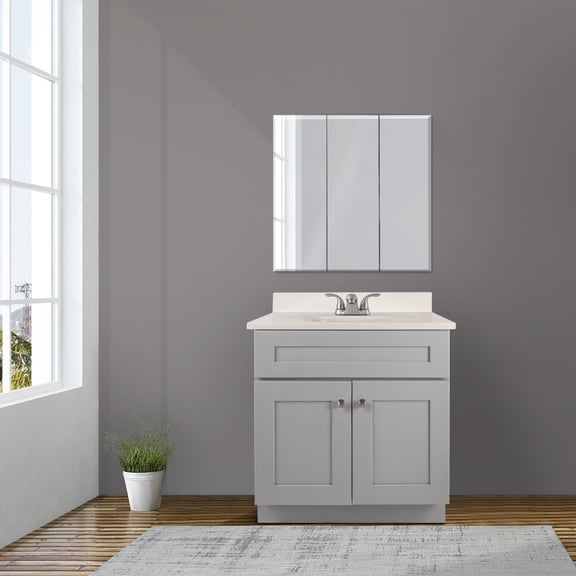 Design House 597682 Brookings Shaker 2-Door Bathroom Vanity with Cultured Marble 4 inch Centerset White on White Top, Unassembled, 31x22, Gray