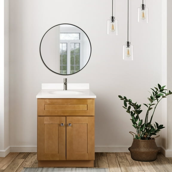 Design House 597872 Brookings Shaker 2-Door Bathroom Vanity with Cultured Marble Single Hole Solid White Top, Unassembled, 25x22, Modern Birch