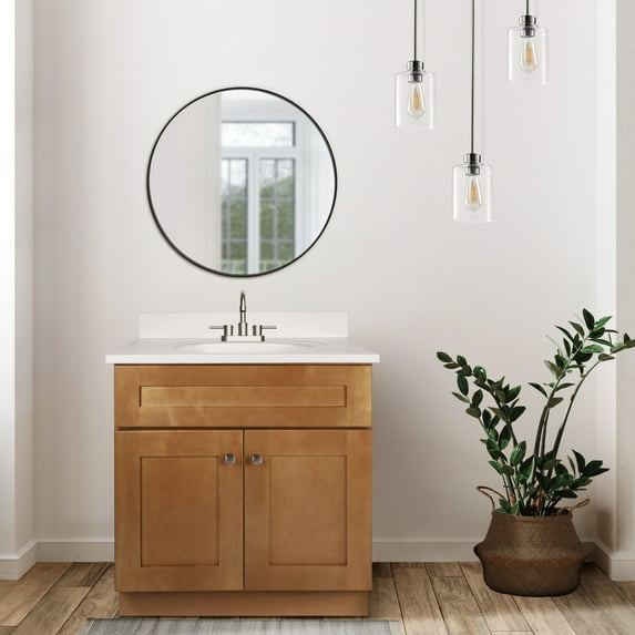 Design House 597971 Brookings Shaker 2-Door Bathroom Vanity with Cultured Marble 4-inch Centerset Solid White Top, Unassembled, 31x22, Modern Birch