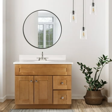 Design House 598102 Brookings Shaker 2-Door 2-Drawer Bathroom Vanity with Cultured Marble 4 inch Centerset Solid White Top, Unassembled, 37x22, Modern Birch