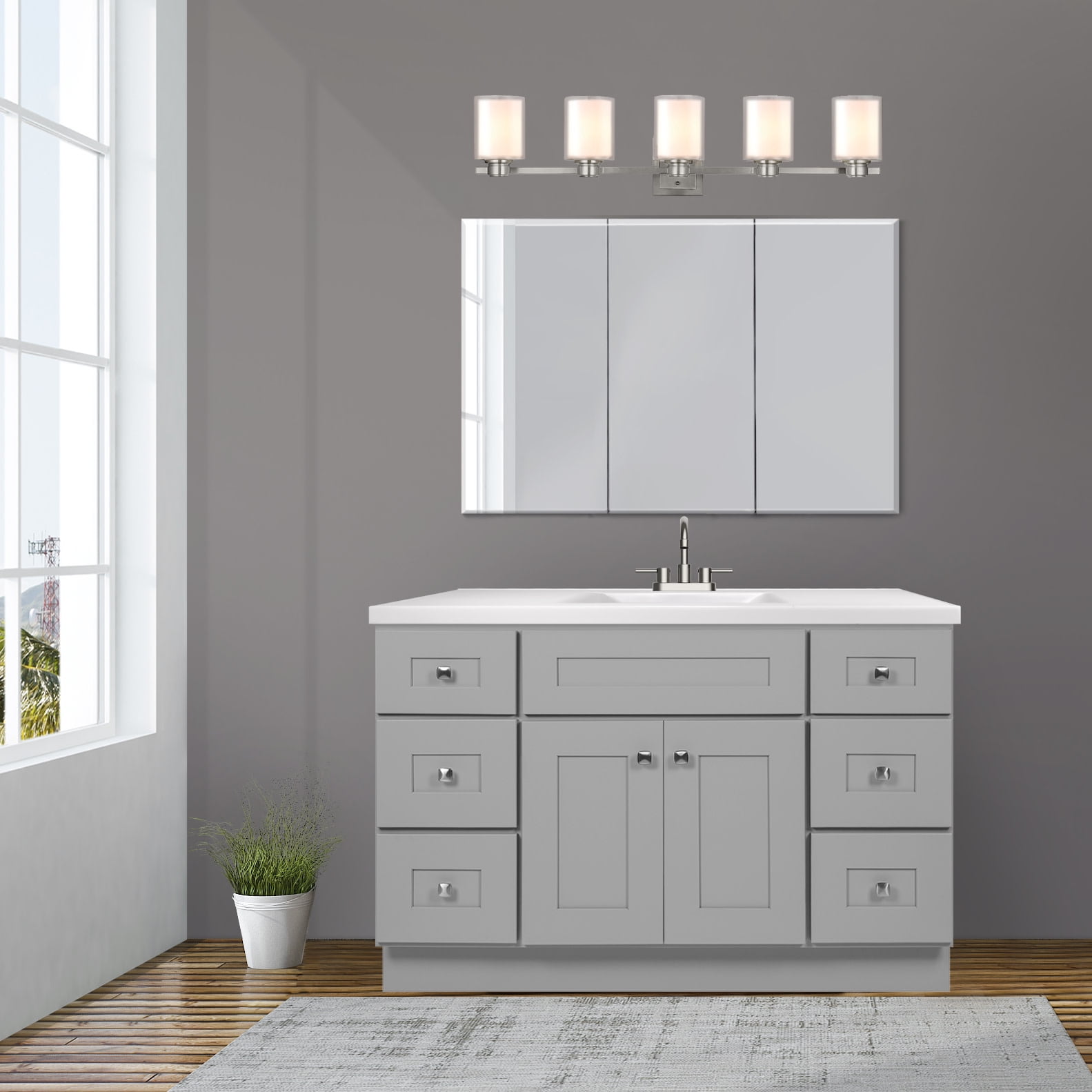 Brookings 48 Inch Gray Solid Wood Shaker Bathroom Vanity