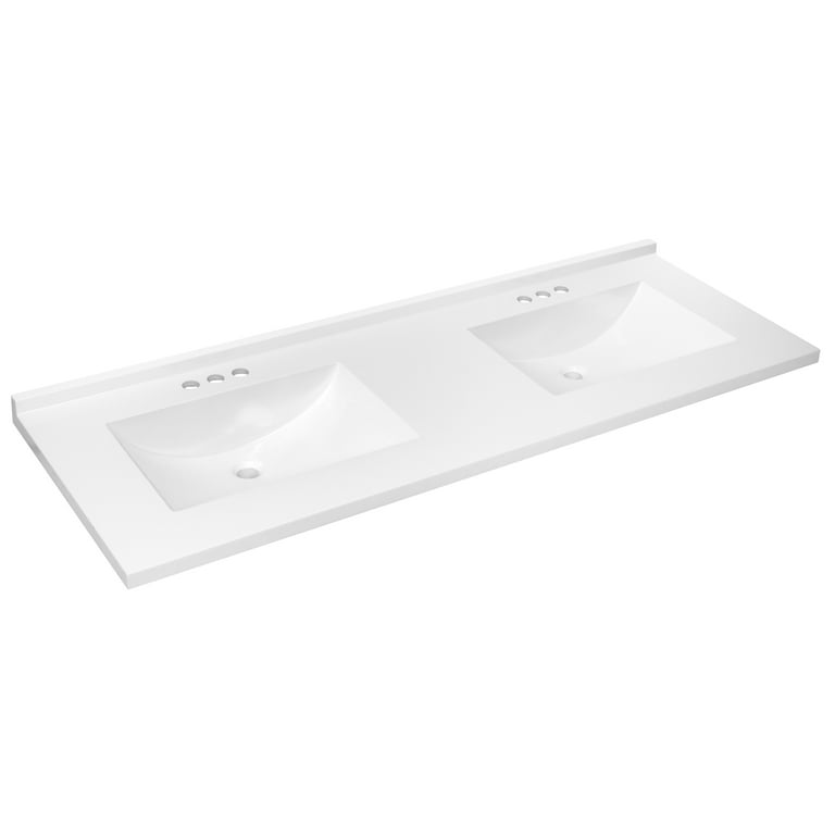 61 in. W Cultured Marble Vanity Top in Solid White with 4 in. Center Set Solid White Single Basin 61 in. W Cultured Marble Vanity Top in Solid White with 4 in. Center Set Solid White Single Basin