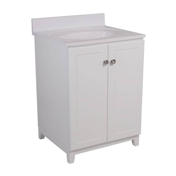 Design House 612911 Shorewood Unassembled 2-Door Vanity with Solid White Cultured Marble Vanity Top, 25", White