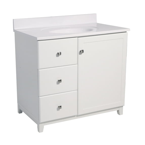 Design House 613034 Shorewood Unassembled 1-Door 2-Drawer Vanity with Solid White Cultured Marble Vanity Top, 37", White