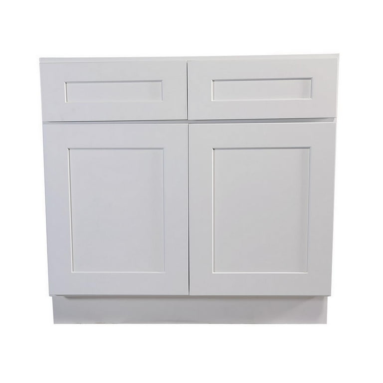 Design House Brookings Solid Wood Ready to Assemble Shaker 42x34.5x24 in. 2 Door 2 Drawer Base Kitchen Cabinet in White