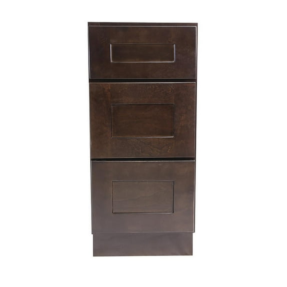 Design House Brookings Solid Wood Fully Assembled Shaker 3-Drawer Base Kitchen Cabinet (12 x 34.5 x 24), Espresso