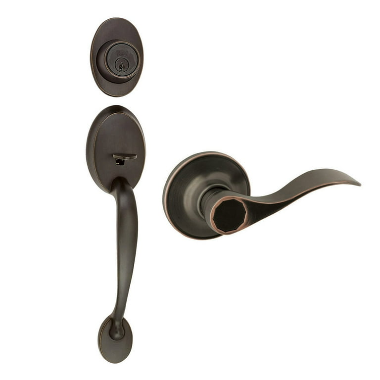 Design House Coventry Satin Nickel Door Handleset with Scroll Lever Interior and Single Cylinder Deadbolt Design House Coventry Satin Nickel Door Handleset with Scroll Lever Interior and Single Cylinder Deadbolt