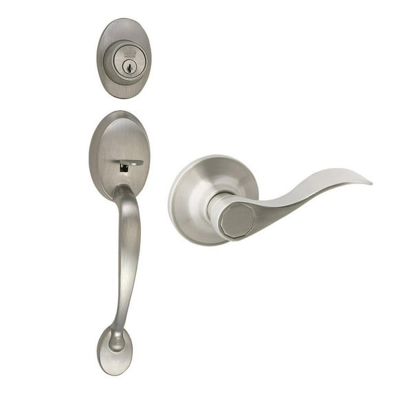 Design House Coventry 2-Way Door Handleset with Springdale Interior Lever and Single Cylinder Deadbolt, Satin Nickel