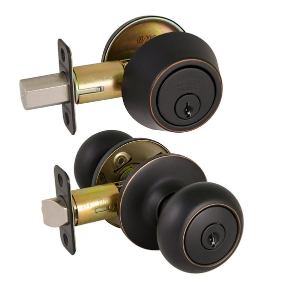 Design House Cambridge Entry Knob and Single Cylinder Deadbolt Combo, Oil Rubbed Bronze