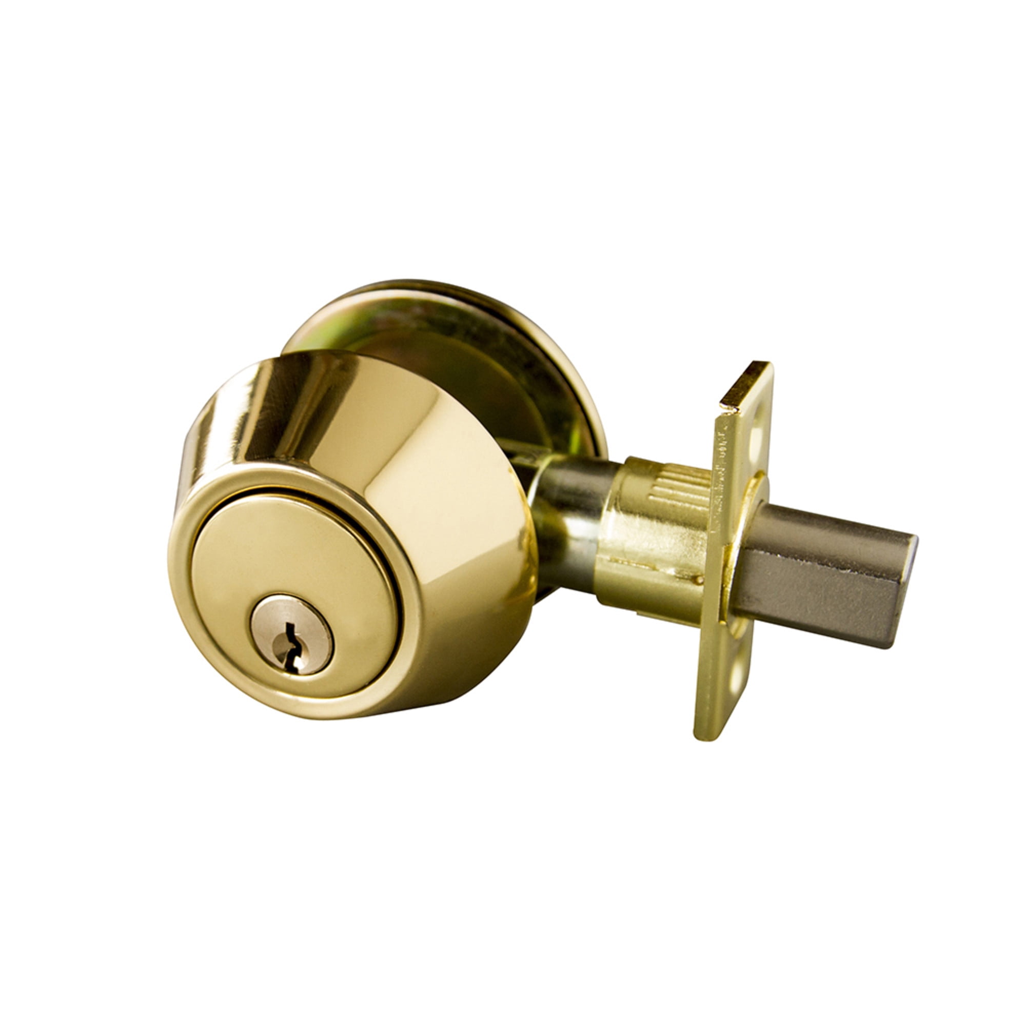 Polished Brass Keyed Entry Deadbolt with Twist-Knob Interior, 6-Way Adjustable Latch