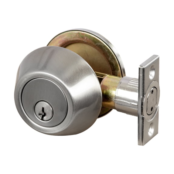 Satin Nickel Single Cylinder Deadbolt with Twist-Knob Interior, 6-Way Universal Fit