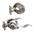 thumbnail image 1 of Satin Nickel Entry Door Lever and Single Cylinder Deadbolt Combo, 6-Way Universal Fit, 1 of 9