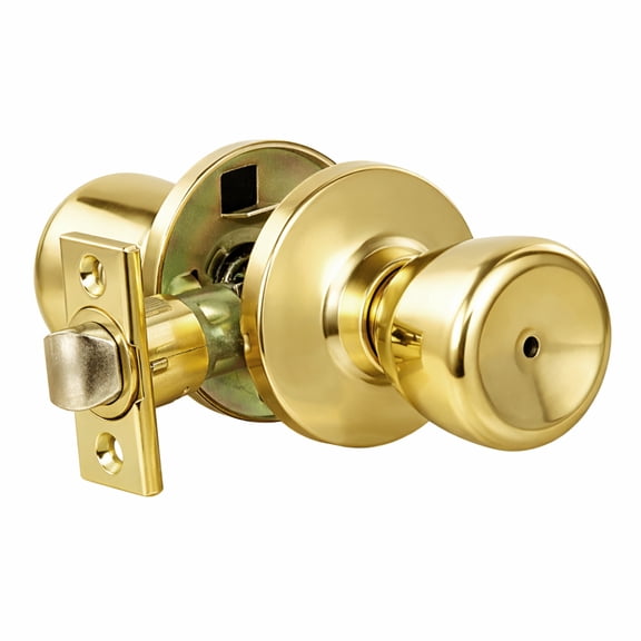 Polished Brass Privacy Door Knob, Bed and Bath, 6-Way Universal Fit