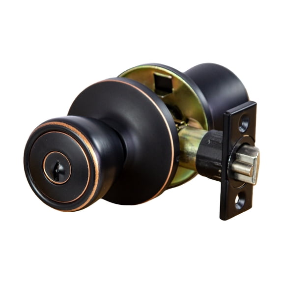 Oil Rubbed Bronze Keyed Entry Door Knob, Front and Back Door, 6-Way Universal Fit
