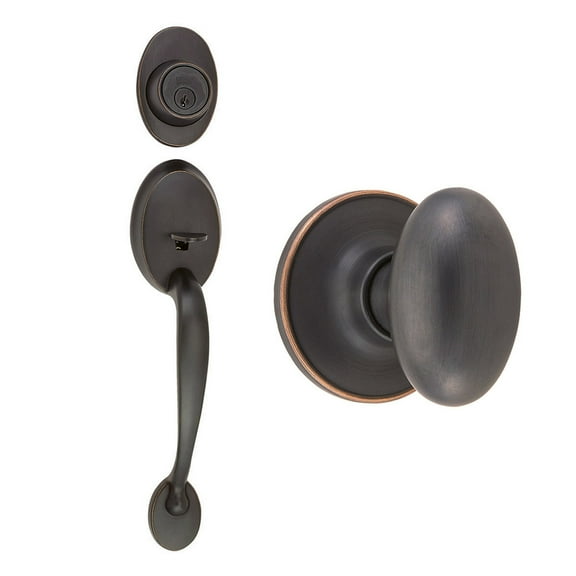 Design House Coventry Door Handleset w/ Egg Knob Interior & Single Cylinder Deadbolt in Oil Rubbed Bronze