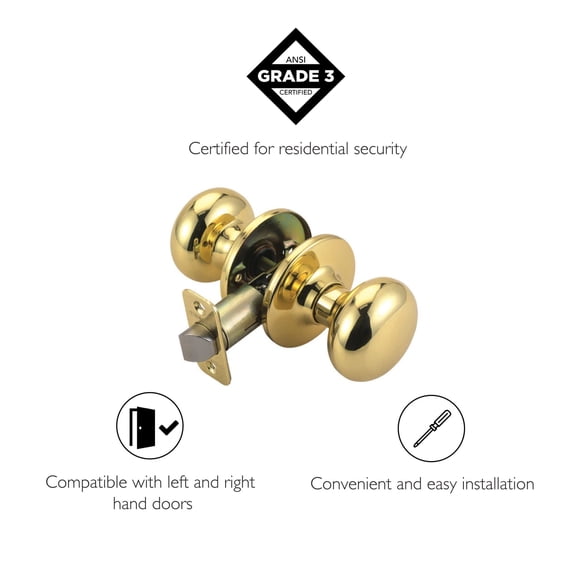 Design House Cambridge Passage Hall and Closet Door 2-Way Knob, Polished Brass
