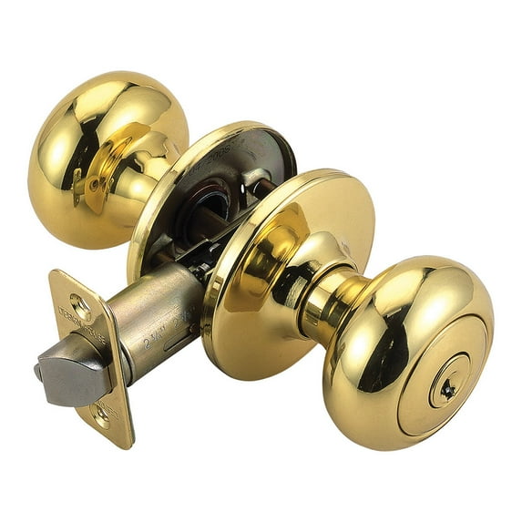 Design House Cambridge Keyed Entry Door Knob, Polished Brass