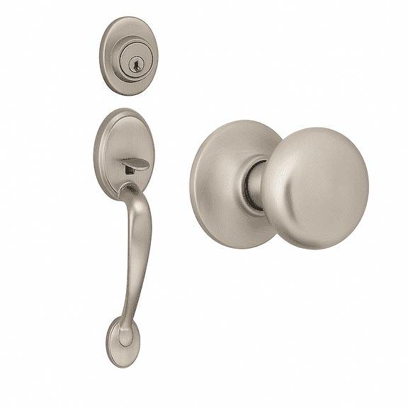 Design House Coventry Entry Single Cylinder Handleset Brass Satin Nickel with Cambridge Interior Door Knob, 1 Pack