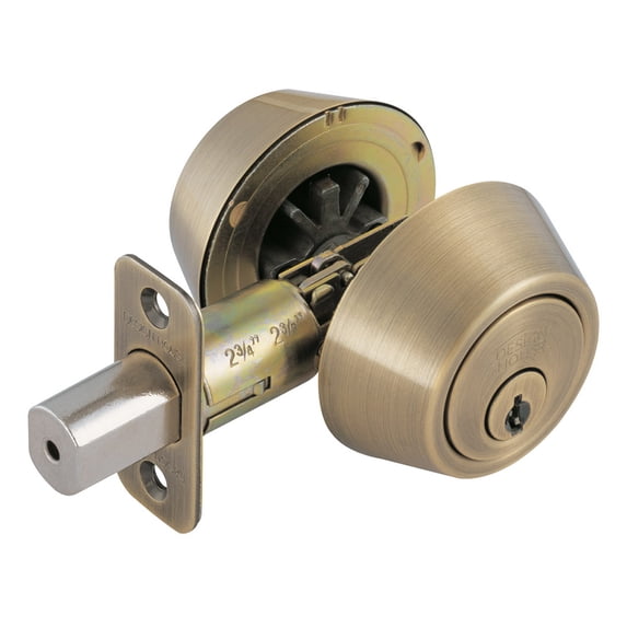 Design House 755314 Double Cylinder 2-Way Latch Deadbolt, Antique Brass
