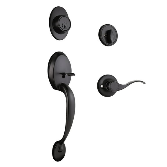Design House Coventry 2-Way Door Handleset with Springdale Interior Lever and Single Cylinder Deadbolt, Matte Black