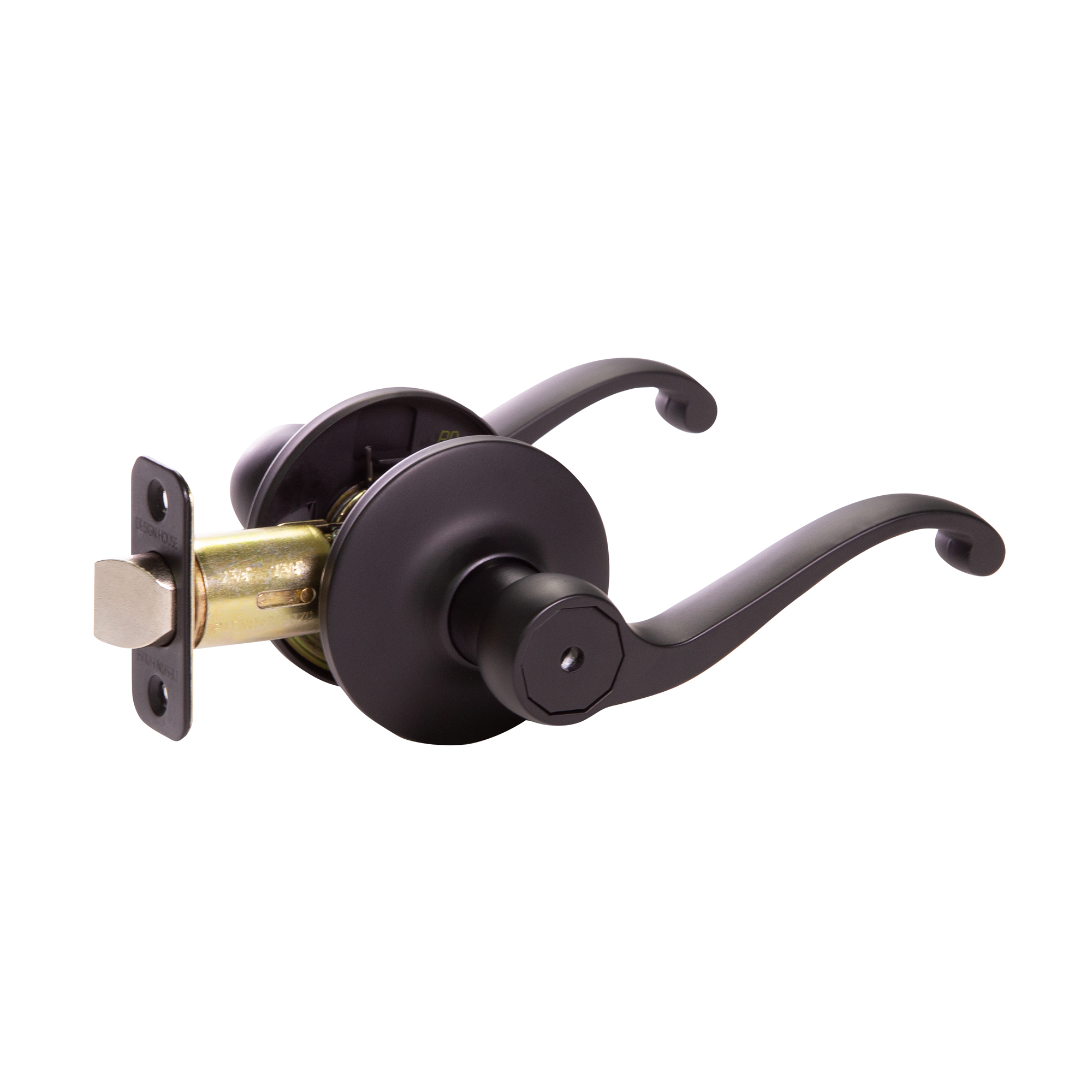 Design House 779223 Scroll Privacy Bed and Bath Door Lever Matte Black 