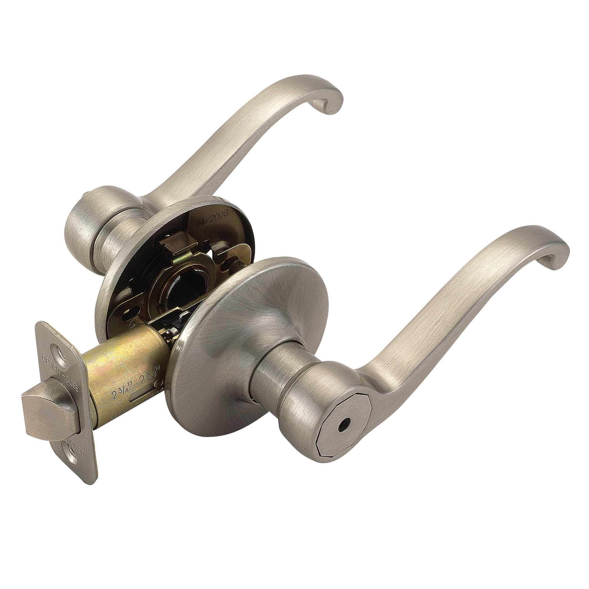 Design House Scroll Universal Privacy 2-Way Latch Interior Bed and Bath Door Lever, Satin Nickel