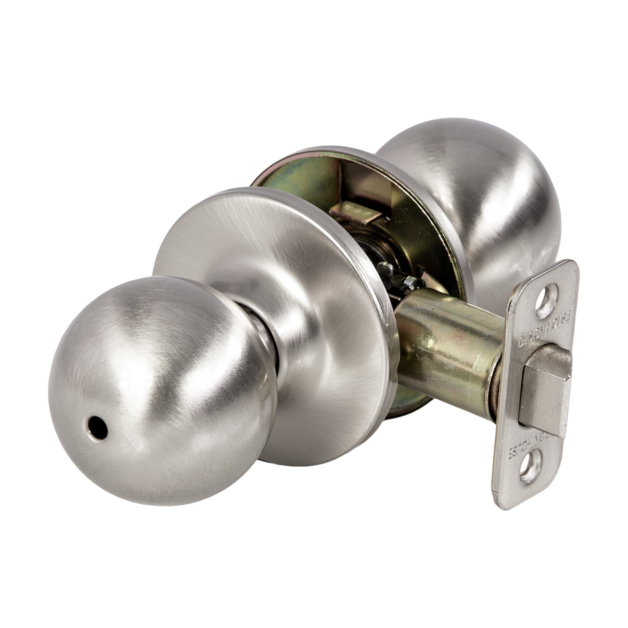 Satin Nickel Ball Privacy Door Knob, Bed and Bath Turn-Button Lock with Emergency Release, Adjustable Backset