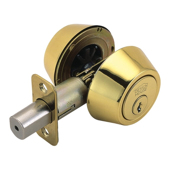 Design House Pro Deadbolt Double 2-Way Cylinder Deadbolt with Latch, Polished Brass