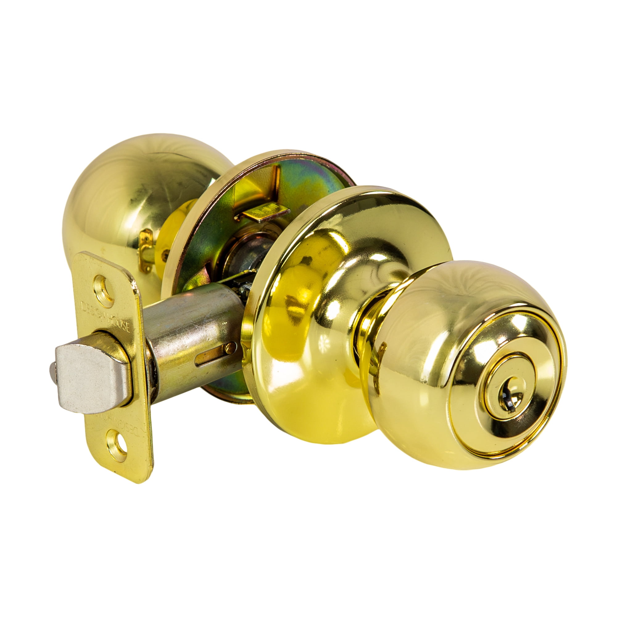 Polished Brass Ball Keyed Entry Door Knob, 2-Way Latch, Front and Back Door