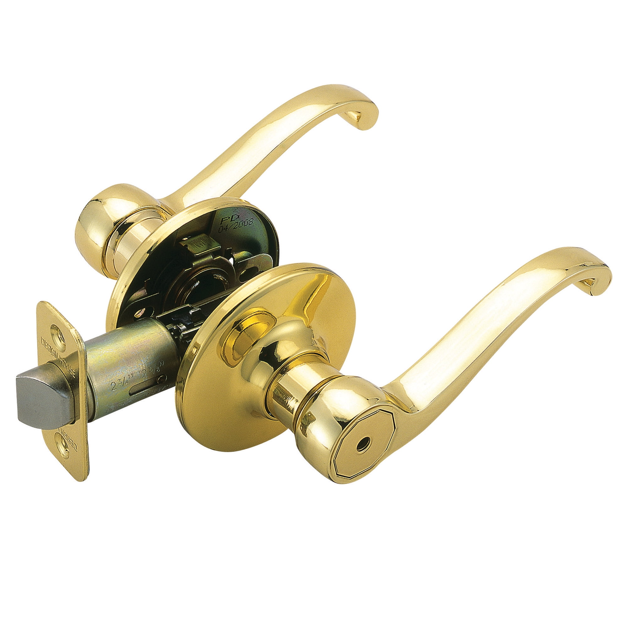 Design House Scroll Universal Privacy 2-Way Latch Interior Bed and Bath Door Lever, Polished Brass