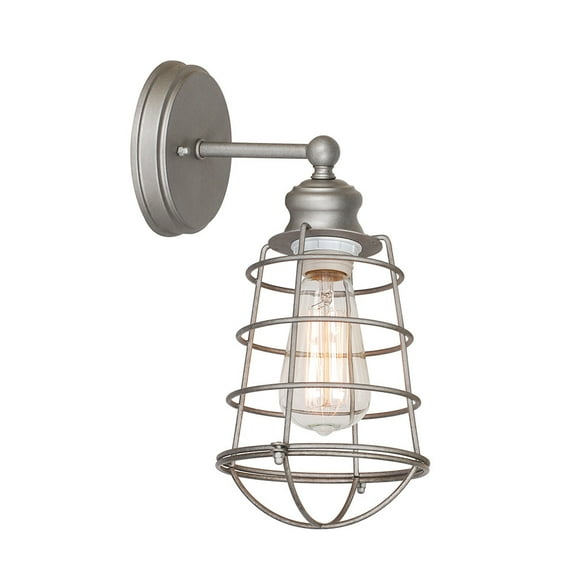 Design House Ajax Industrial 1-Light Indoor Wall Sconce with Metal Wire Cage, Galvanized Steel