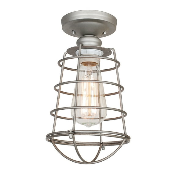 Design House Ajax Industrial Indoor Semi-Flush Ceiling Light with Wire Cage and Edison Bulb, Galvanized Steel