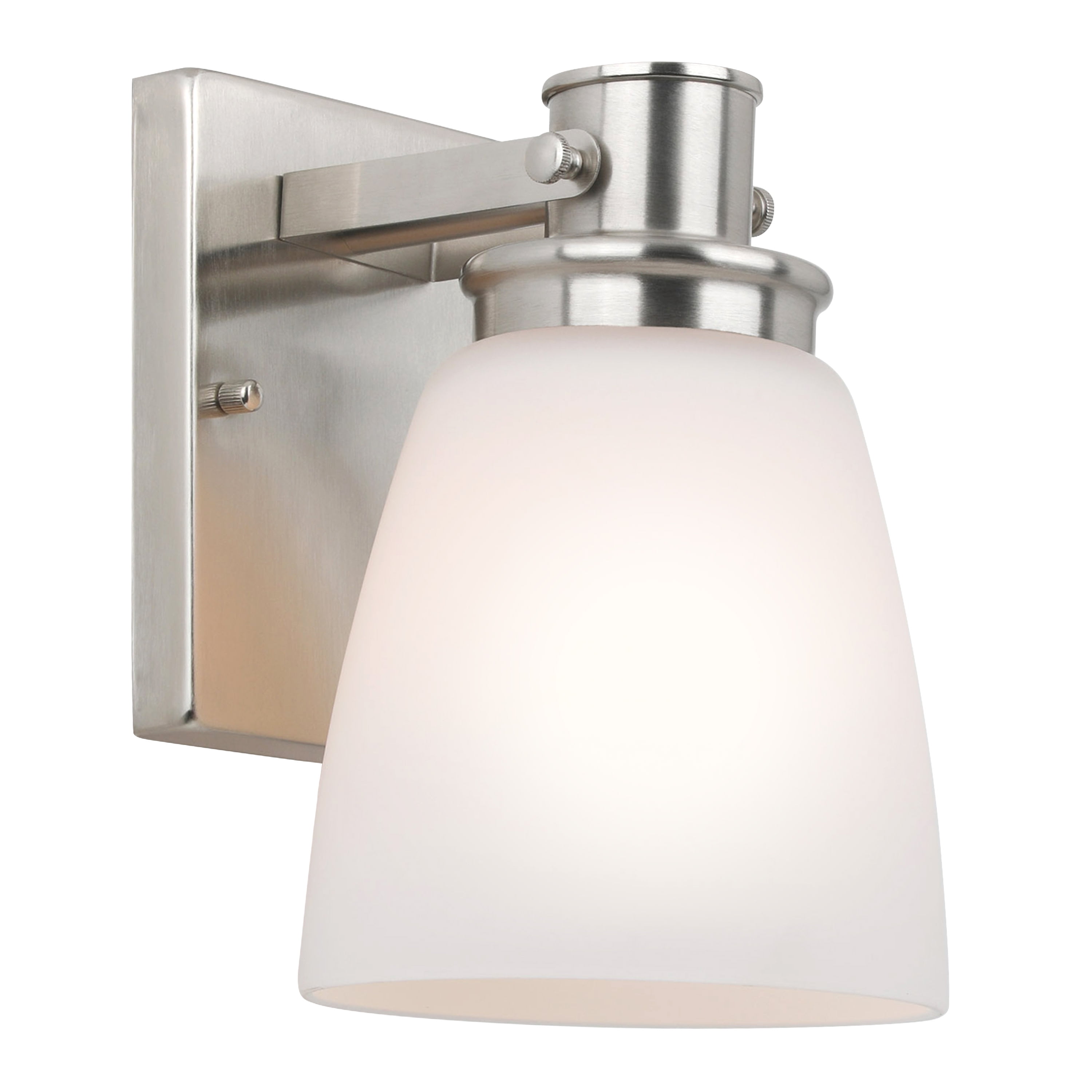 Design House Atkinson Transitional 1-Light Dimmable Satin Nickel Wall Sconce with Frosted Glass