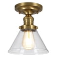 thumbnail image 1 of Augustin 8" Contemporary Satin Gold Semi-Flush Dimmable 1-Light Ceiling Light with Seeded Glass, 1 of 11