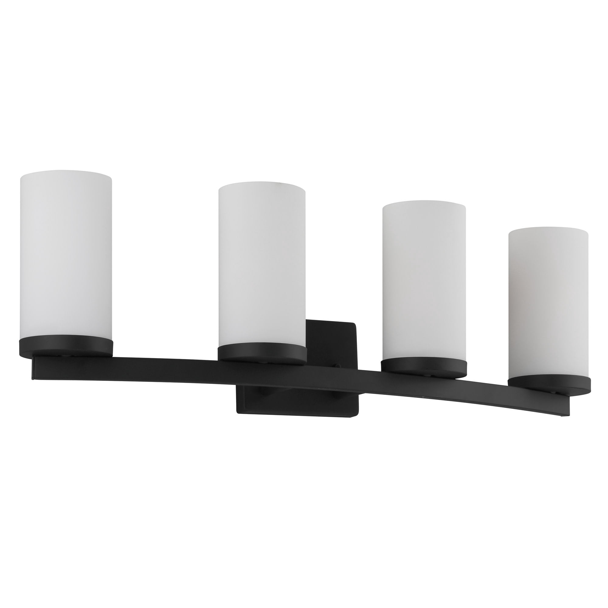 Breckham 4-Light Vanity Light in Black, 30.0 in Curved Bar with Frosted Glass