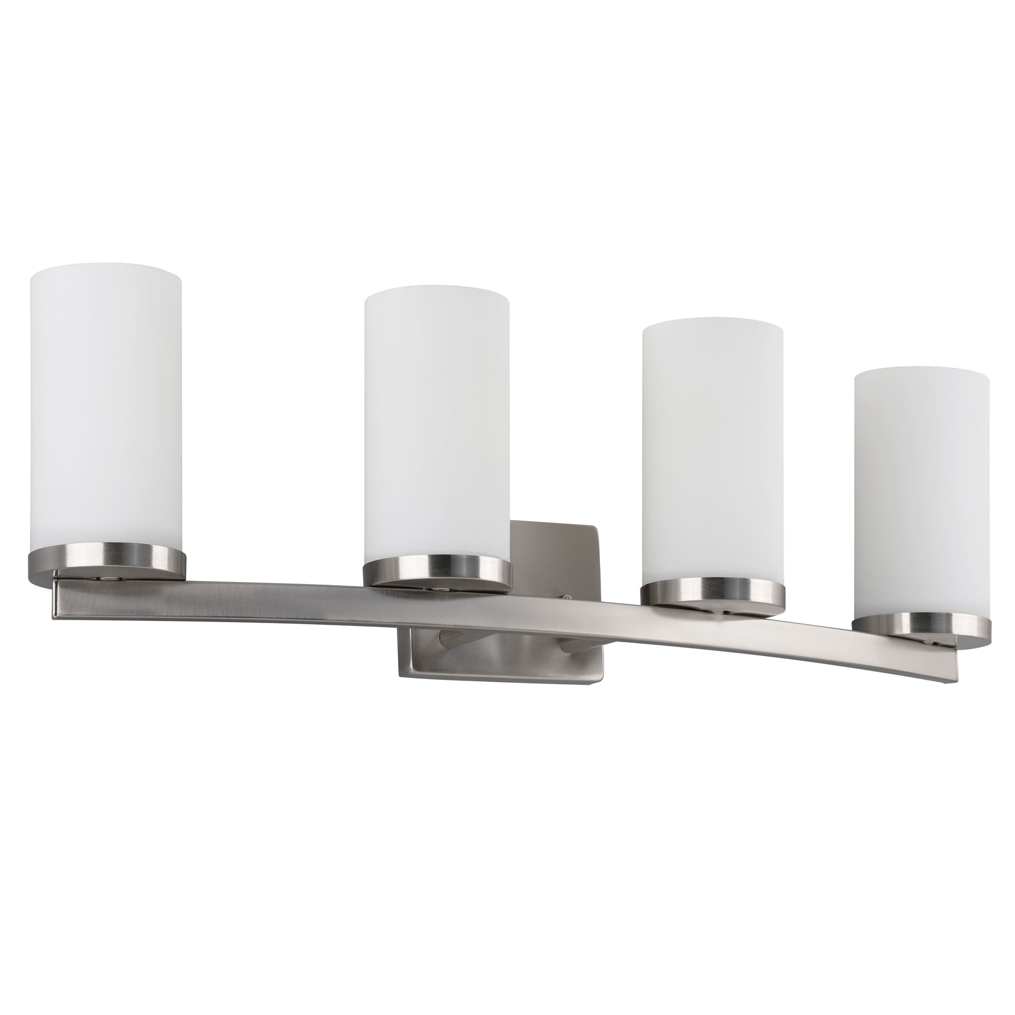 Breckham 4-Light Vanity Light in Satin Nickel, 30.0 in Curved Bar with Frosted Glass